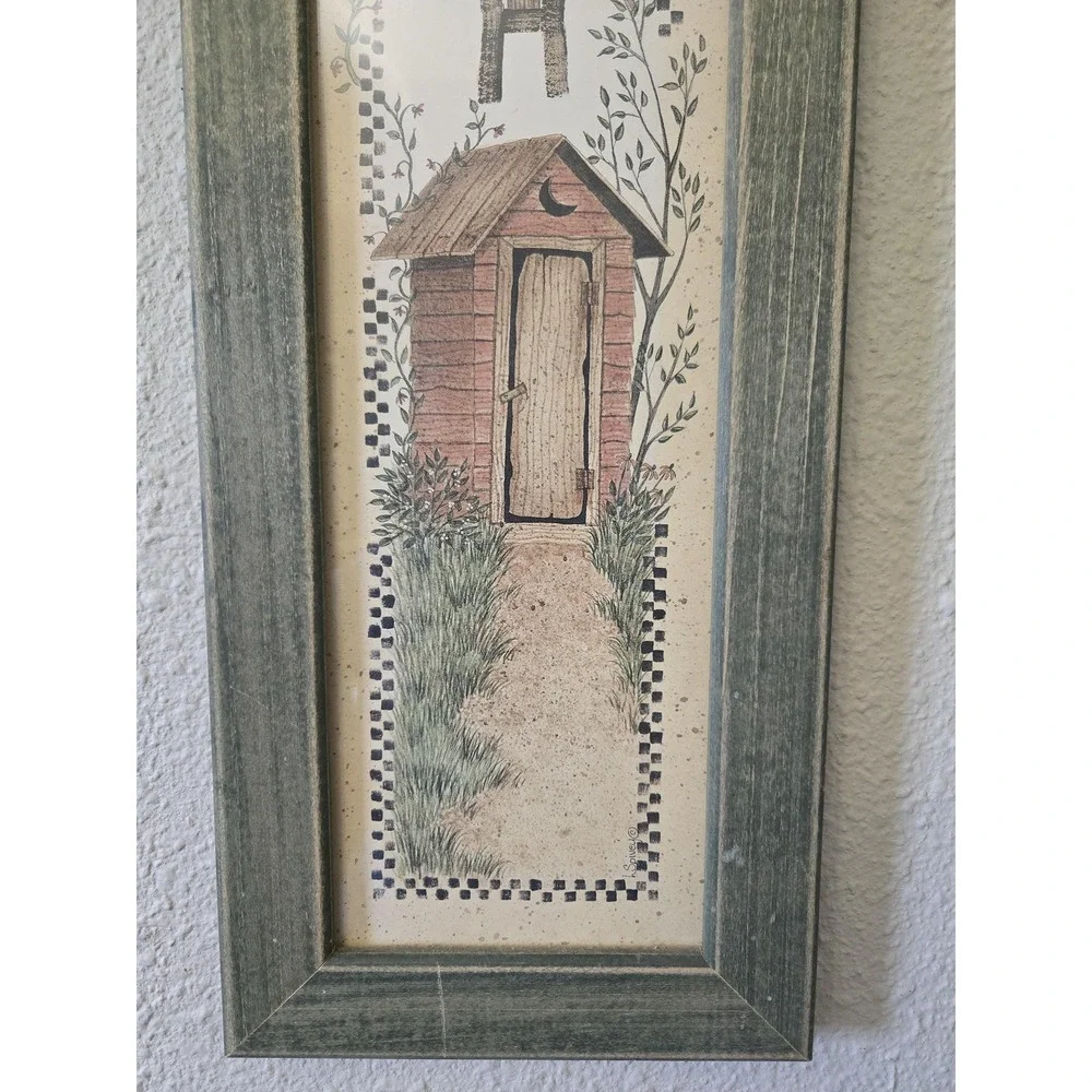 Vintage Linda Spivey Country Bath Outhouse Primitive Bathroom Framed Print - Picture 8 of 8